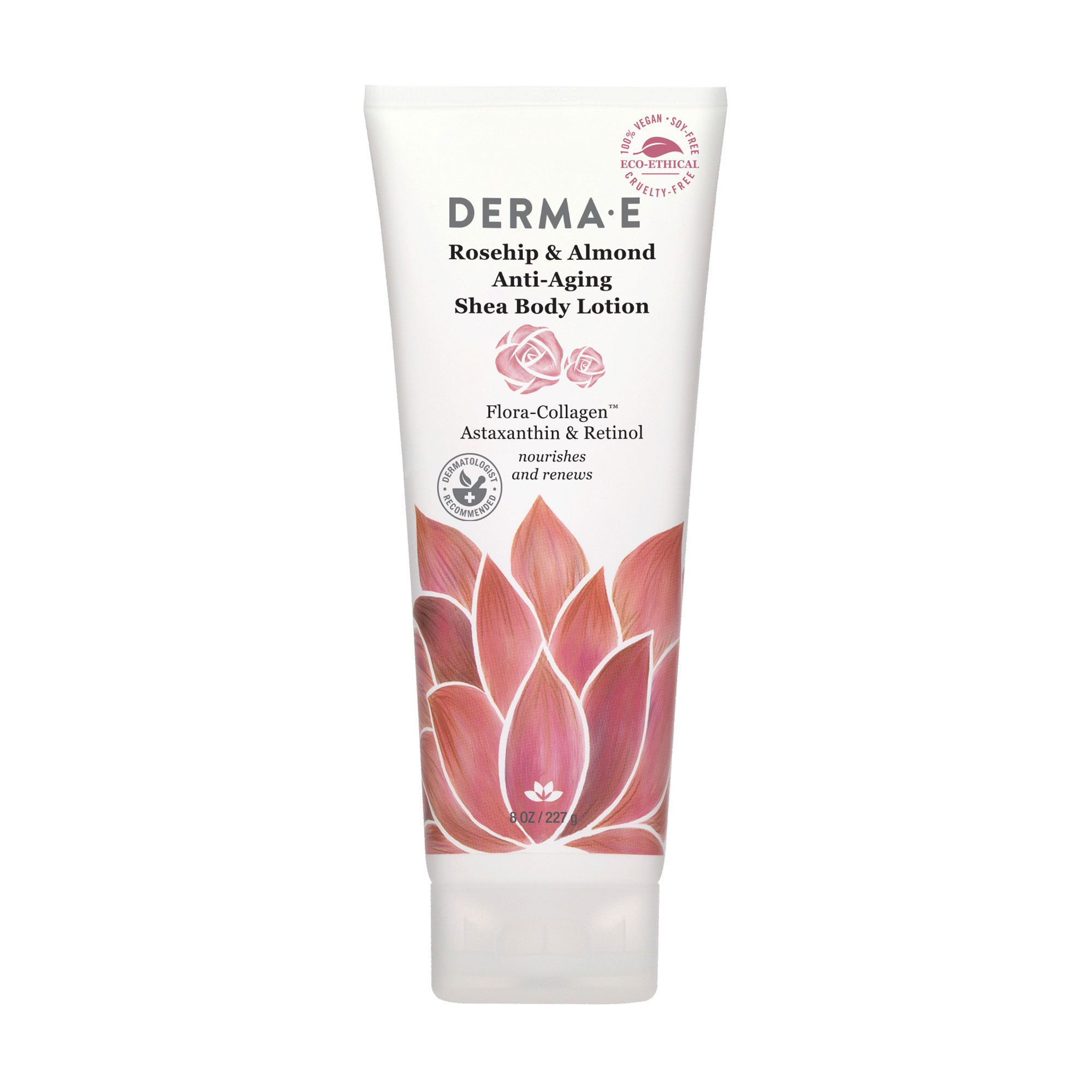 Захисний лосьйон для тіла Derma E Rosehip &amp; Almond Anti-Aging  Shea Body Lotion з олією ши, шипшиною і мигдалем, 227 г